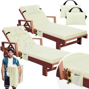 Bucherry 2 Pcs Chaise Lounge Cushions Outdoor with Headrest and Side Pocket Waterproof Chair Cushions Fade Resistant Patio Replacement Cushion Outdoor Furniture Pool 72 x 21 x 3 Inch(Beige)