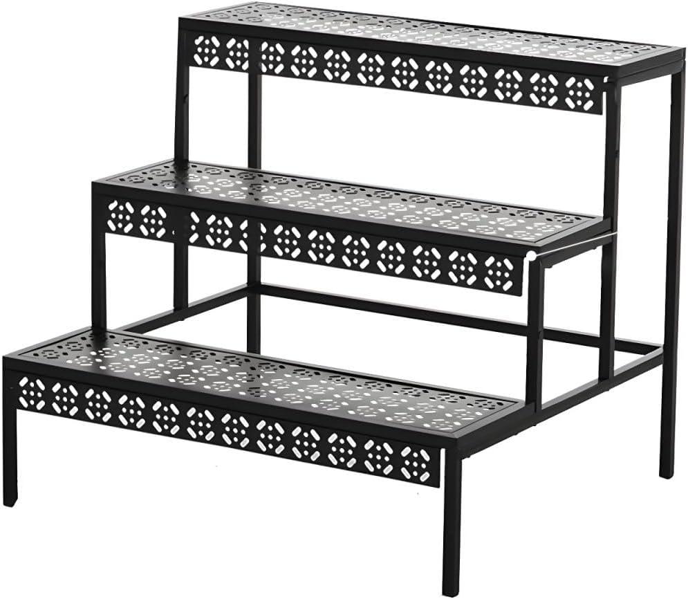 LAKIQ Metal Plant Stand with Shelves Modern Plant Display Shelf Indoor Outdoor Flower Shelf Black Multiple Flower Holder for Balcony Patio Garden (27.5" L x 23.5" W x 23.5" H)