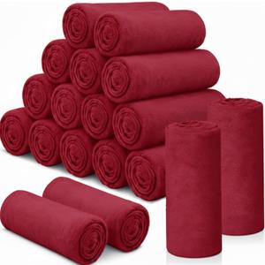 SmoothNovelty 18 Pieces Throw Blankets Bulk for Wedding 50 x 60 Inch Soft Warm Lightweight Flannel Fleece Blankets Bulk Spring Wedding Favors for Guests Homeless Gift Couch Sofa Bed(Wine Red)