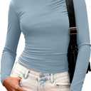 BTFBM Womens Tops 2025 Fall Clothes Long Sleeve T Shirts Boat Neck Ruched Slim Fit Casual Stretchy Going Out Outfits (Blue, L)