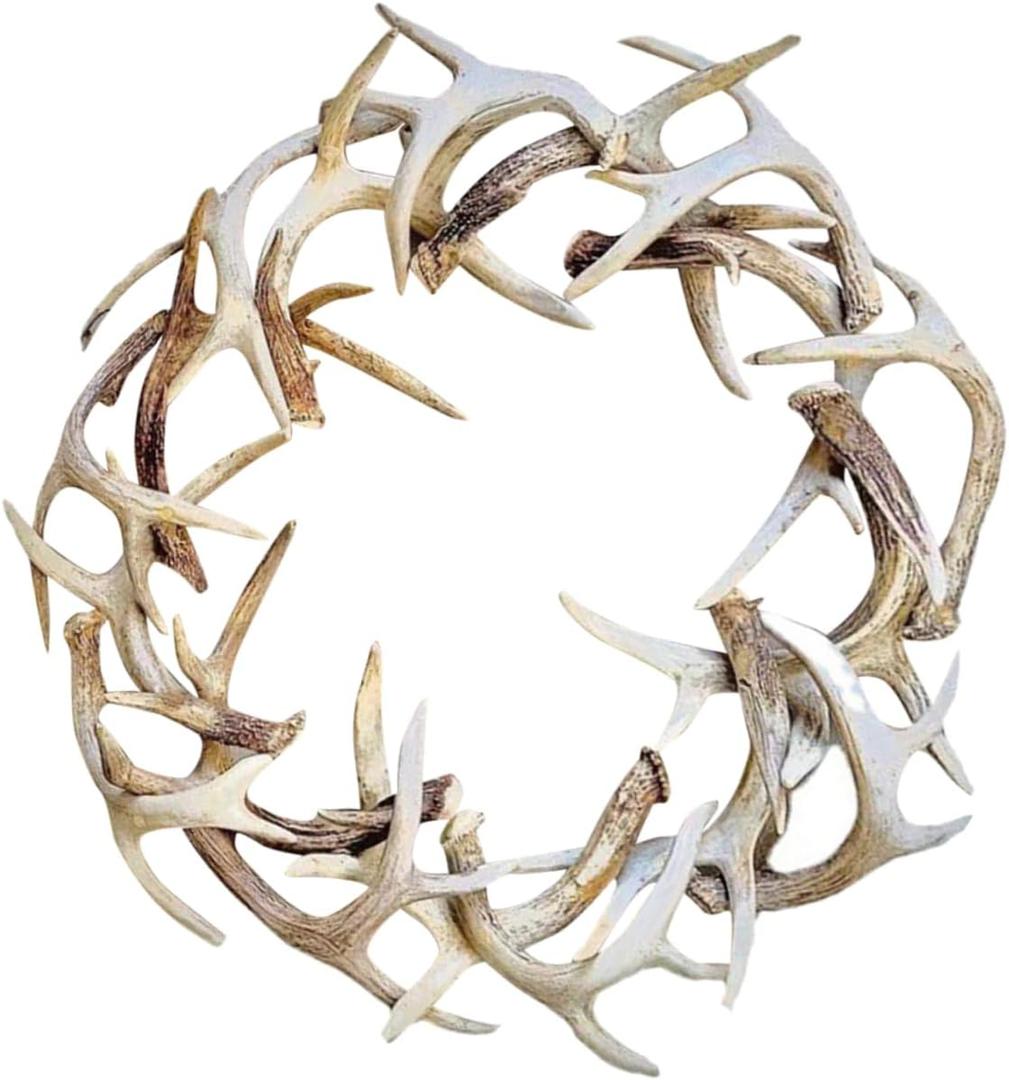 PRETYZOOM Christmas Antler Wreath Decorative Resin Xmas Garland Winter Home Decor Rustic Deer Horn Design for Front Door Indoor Outdoor Holiday Party