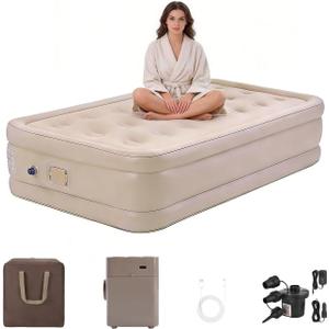 Twin Air Mattress with 4000mAh Battery Powered Pump, 16'' Raised Inflatable Mattress, Portable Blow up Mattress, Air Bed for Camping, Home and Guest, Queen