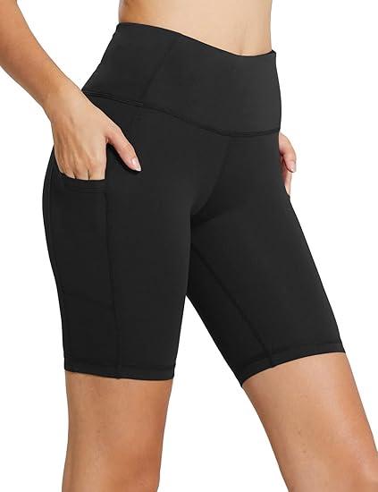 baleaf Women's 8"/ 5"/ 3" Biker Shorts High Waist Yoga Workout Gym Running Volleyball Spandex Shorts with Pockets, Size L