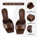 MIRAAZZURRA Heel Mules for Woman Square Open Toe Chunky Block Short Low Heel Slip on Heeled Sandals Casual Comfort Party Shoes (Brown,Size 6)