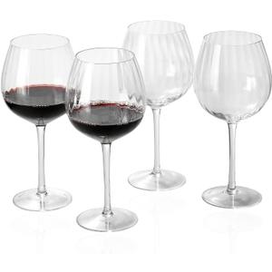 Ribbed Crystal Clear Wine Glasses set of 4, 23 oz Red Stemmed Wine Glasses Ideal For Red or White Wine, Perfect for Weddings Parties Great Gift for Women Girls