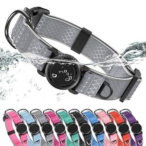 WhoseID Airtag Dog Collar | with Waterproof Air Tag Holder | QR Code Pet ID |Durable Comfortable Oxford Padded | Reflective Collar | for Outdoor Medium Dogs(Gray, M, 13''~19'')
