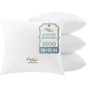 Outdoor Pillows 18 X 18 Pillow Inserts Pack of 4, Water-Resistant Decorative Premium Square Pillow Stuffer Sham Waterproof Pillow for Sofa Couch, Porch Patio Living Room Bedroom Furniture