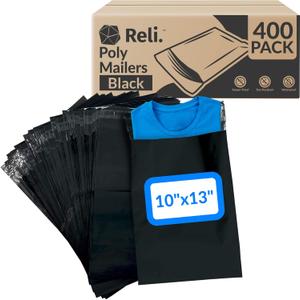 Reli. (400 Pcs) 10x13" Poly Mailers, Black | Shipping Bags for Clothing, Small Business | Black Poly Bags for Shipping, 10x13 Inch | Mailing/Packaging | Non-Padded Envelopes Self Sealing