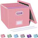 Oterri File Organizer, File Box, File Cabinet for Letter File Folder Storage, Portable Storage Bins with Lids for Office/Decor/Home, 1 Pack, New-pink-Box only