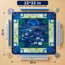 American Mahjong Mat with Rules, 22 x 22 Inch Chinoiserie Koi Pond Mahjong Table Cover, Non-Slip Rubber Game Mat with Carrying Bag