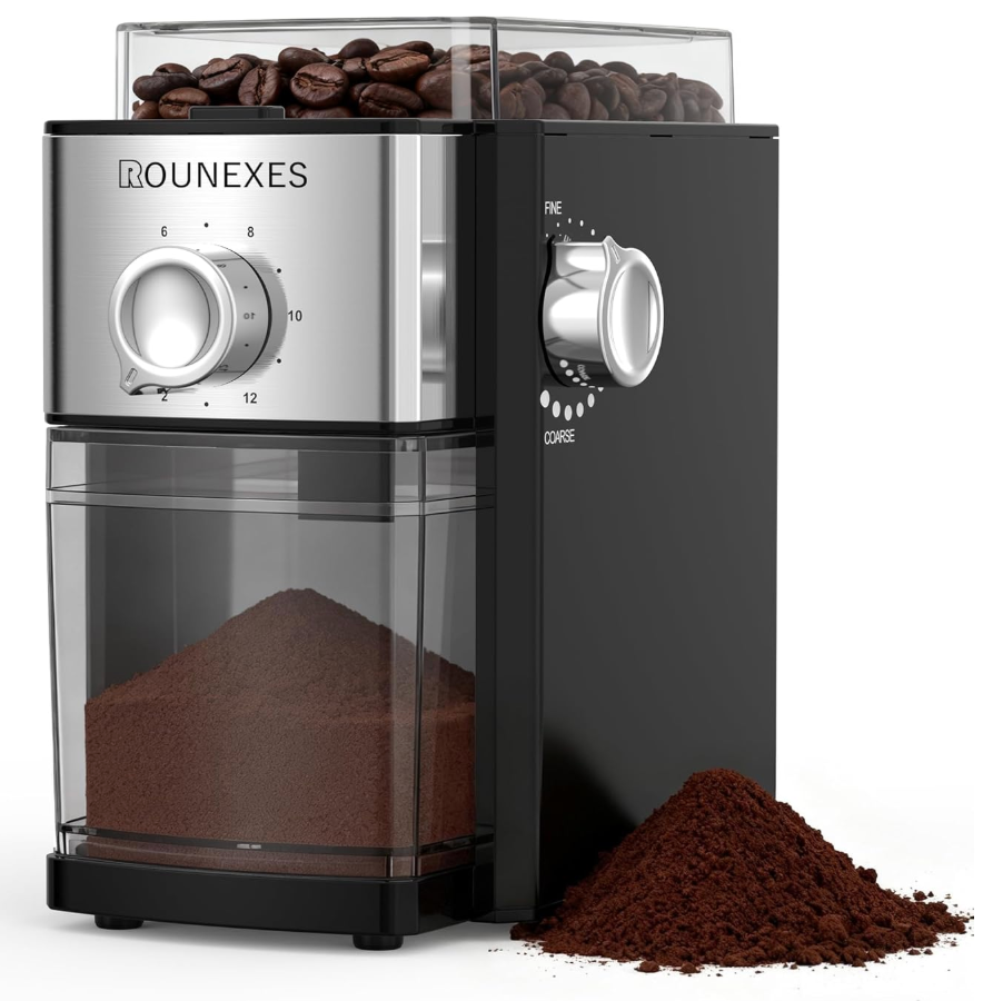 Rounexes Burr Coffee Grinder Electric, Coffee Beans Grinder for Home Use, Burr Mill Grinder with 17 Precision Settings– for Espresso, Pour Over & Cold Brew