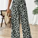 Women's Leopard Print Pants Cheetah Wide Leg Drawstring Casual Lightweight Pants for Beach Office Wear (S)