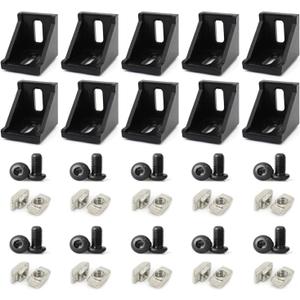 10 Sets 1.5" x 1.5" 1515 Series Aluminum Extrusion Profiles Connector Black Bracket, 10pcs 1.5 in Bracket with T Nuts Screw Bolts for 1.5 Inches Extrusion Profile Rail