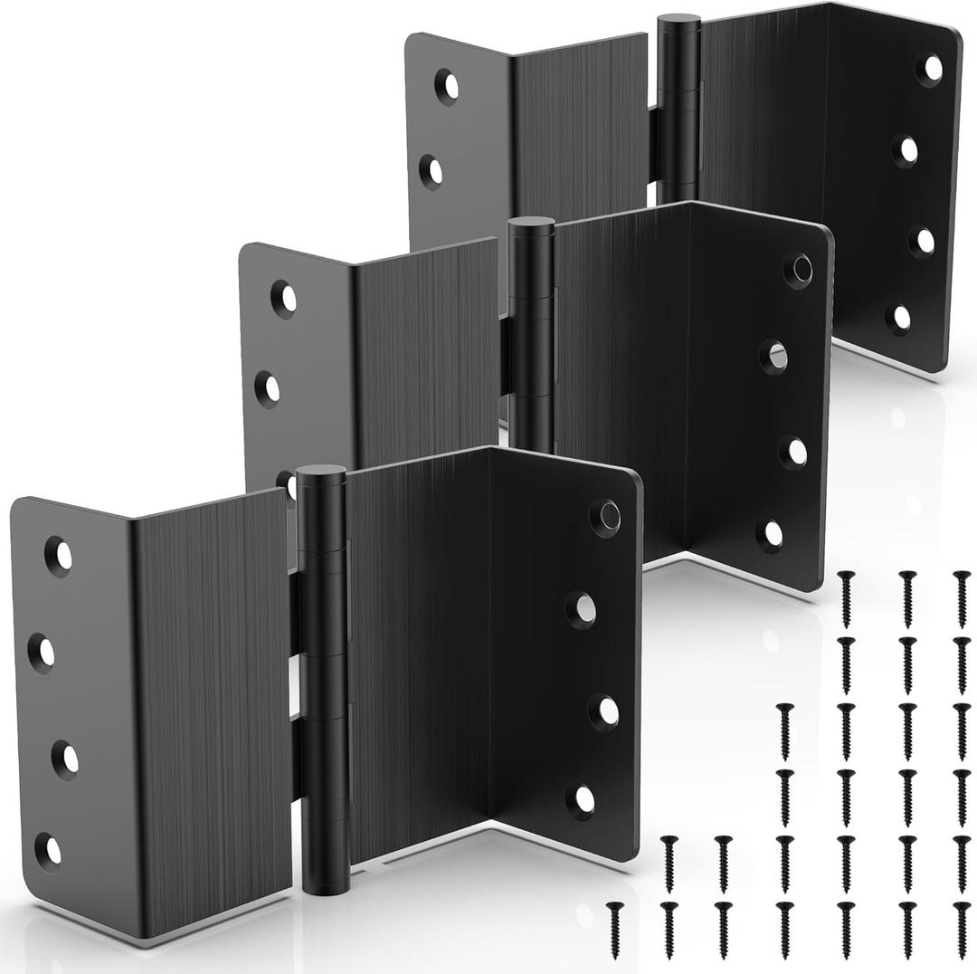 KOLET Offset Door Hinges, 4 Inches Expandable Door Hinges, 1/4" Radius Corner Ball Bearing Hinges, 2 Inches Widen Doorway, Smooth and Easy Installation, Matte Black, 3 Packs