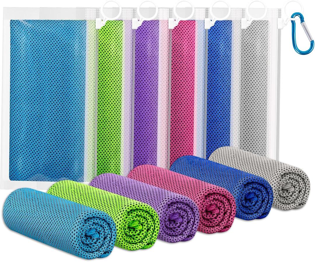 Fivali Cooling Towels for Neck and Face: 6 Pack Cooling Neck Wraps Chilly Sweat Towels for Gym Sports Workout, Grey 40"x12" (Green+rose Red+royalblue+purple+azure Blue+light Gray)