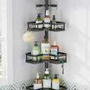 HEVEL Corner Shower Caddy Tension Pole, Adjustable Shower Organizer Corner 62115 Inch, Rustproof Bathroom Storage Shower Shelves, Black