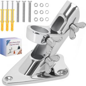 316 Stainless Steel Flag Pole Holder, Marine Grade Ultra Heavy Duty Flag Pole Mount, Outside House Flag Pole Bracket, Flagpole Mounting Bracket, Outdoor Flag Holder - Mirror Polishing, 2 Position 1 in