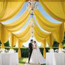 MODFUNS Ceiling Drapes for Parties Gold Sheer Wedding Arch Drapes 4 Panels 5x30ft Chiffon Fabric Ceiling Drapery Tulle Curtain for Backdrop Ceiling Draping Fabric for Party Wedding Hall Decor