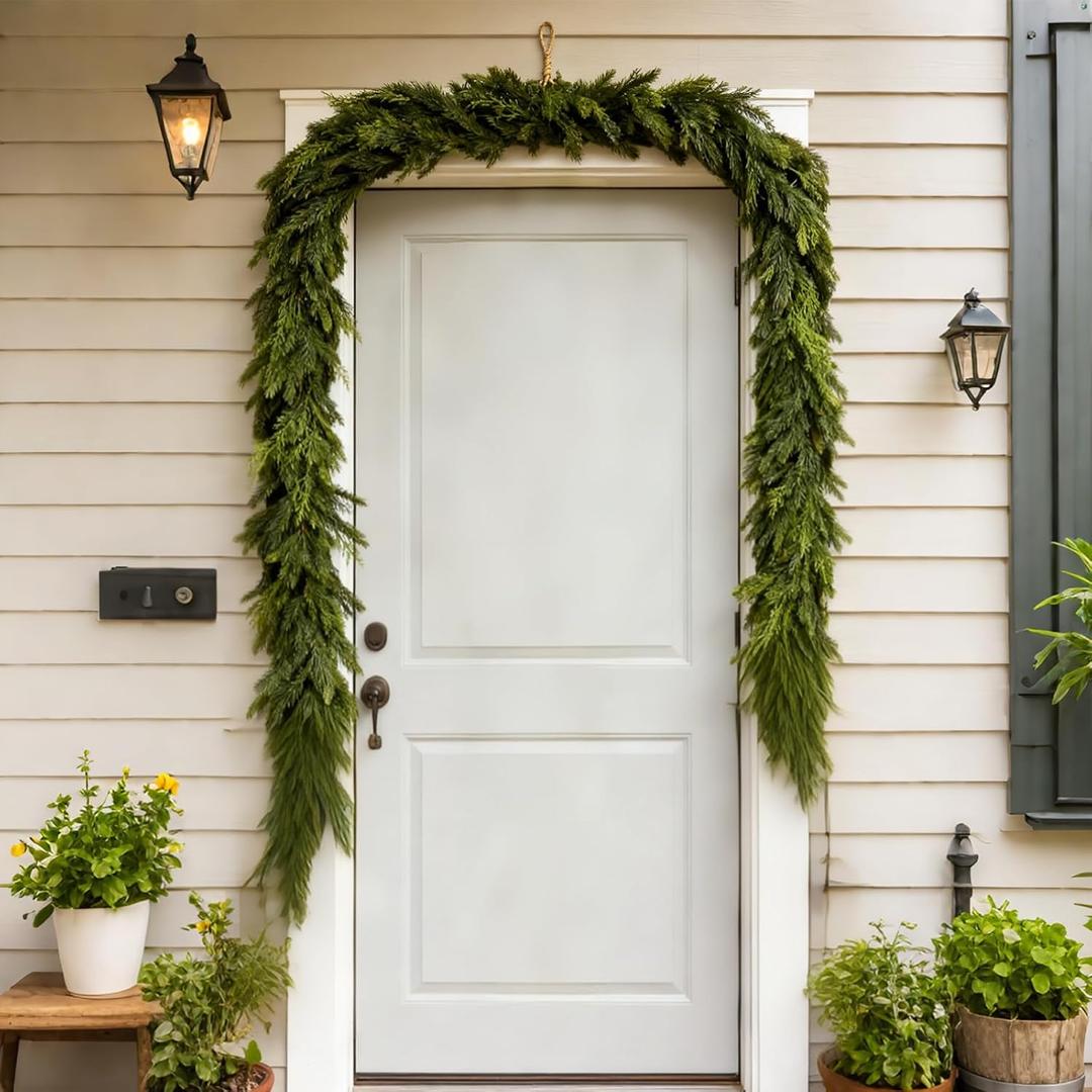 Bibelot 6 Ft Christmas Norfolk Pine Garland, Real Touch Winter Pine Garland, Artificial Greenery Christmas Decorations for Mantle, Fireplace, Table, Indoor, Outdoor (70in)