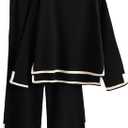 Tanming Women's 2 Piece Outfits Long Sleeve Knit Sweater Top Wide Leg Pants Lounge Sets Tracksuits (X-Large, Black)