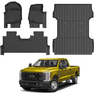 KUST Floor Mats Set for 2017-2026 Ford F250/F350/F450 Super Duty Crew Cab (Only for Rear Seat with Under-Seat Storage), 6.8FT Truck Bed Mat All Weather F250 Accessories TPE Rubber Raised Edge