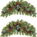 U'Artlines 2PCS Christmas Swag for Front Door, 27.5" Artificial Decorative Swag with Red Berry, Pine Cone, Berries for Indoor & Outdoor Window Wall Fireplace Mantle Home Holiday Xmas Decor Swag