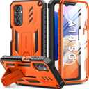 FNTCASE for Samsung Galaxy A14-5G Case: Dual-Layer Protective Textured Shockproof Rugged TPU Cover with Kickstand | Military Grade Drop Protection | Heavy Duty Cell Phone Protector - Orange
