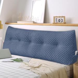 Large Triangular Headboard Wedge Pillow Soft and Supportive Headboard Backrest Positioning Support Bolster Cushion, Bed Wedge Pillow with Removable Cover(Dark Blue,Cal King,71x8x20inch)