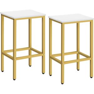Bar Stools, Set of 2 Bar Chairs, Kitchen Breakfast Bar Stools with Footrest, 25.8-Inch Height, Rectangular Industrial Stools, for Dining Room, Easy Assembly, White and Gold BAJW0101