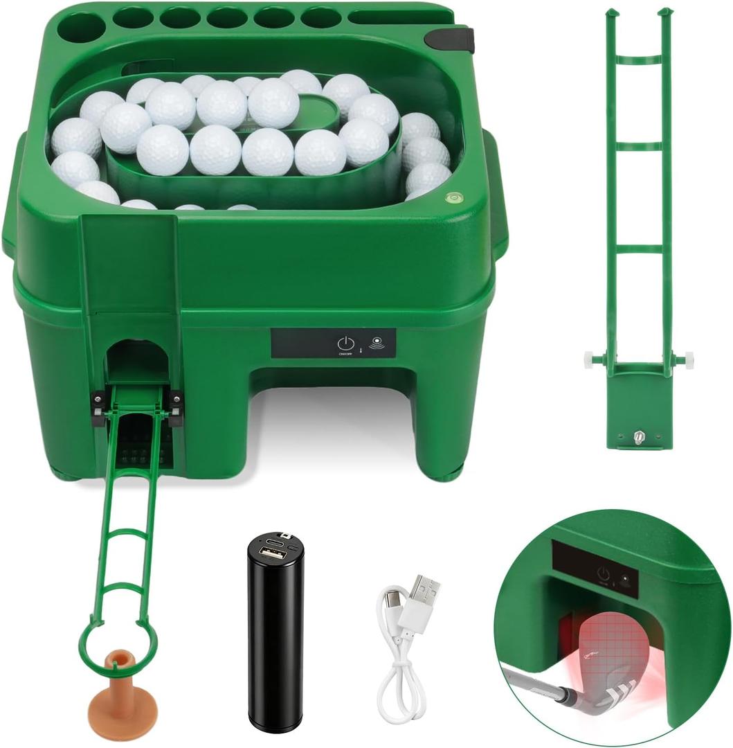 Infrared Automatic Golf Ball Dispenser, Fully Automatic Golf Tee Machine with 5000MAH Battery & Phone Mount, for Driving Range, Indoor Simulators & Outdoor Practice