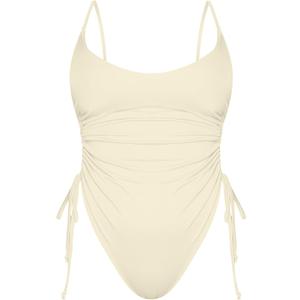 Women's Sexy One Piece Bathing Suit Tummy Control Swimsuit (Medium, Cream)