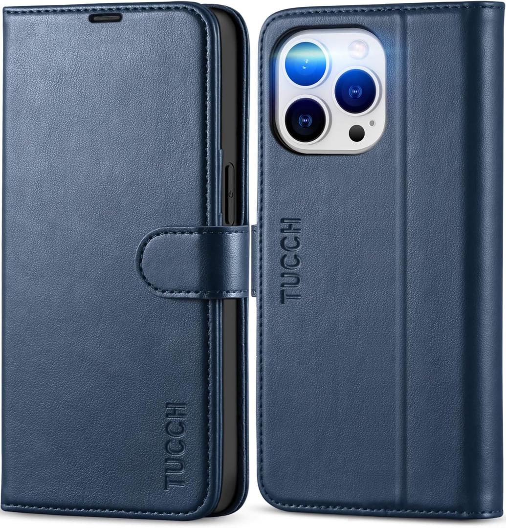TUCCH Wallet Case for iPhone 13 Pro, [RFID Blocking] PU Leather Stand Folio Magnetic Card Slot Flip Cover with [TPU Protective Interior Case] Compatible with iPhone 13 Pro 6.1", Dark Blue