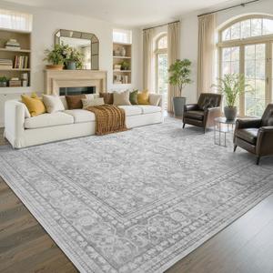8x10 Ft Large Area Rugs for Living Room, Soft Non-Slip Machine Washable Rug, Vintage Stain Resistant Carpets for Bedroom Nursery Dining Room Home Decor (Grey)