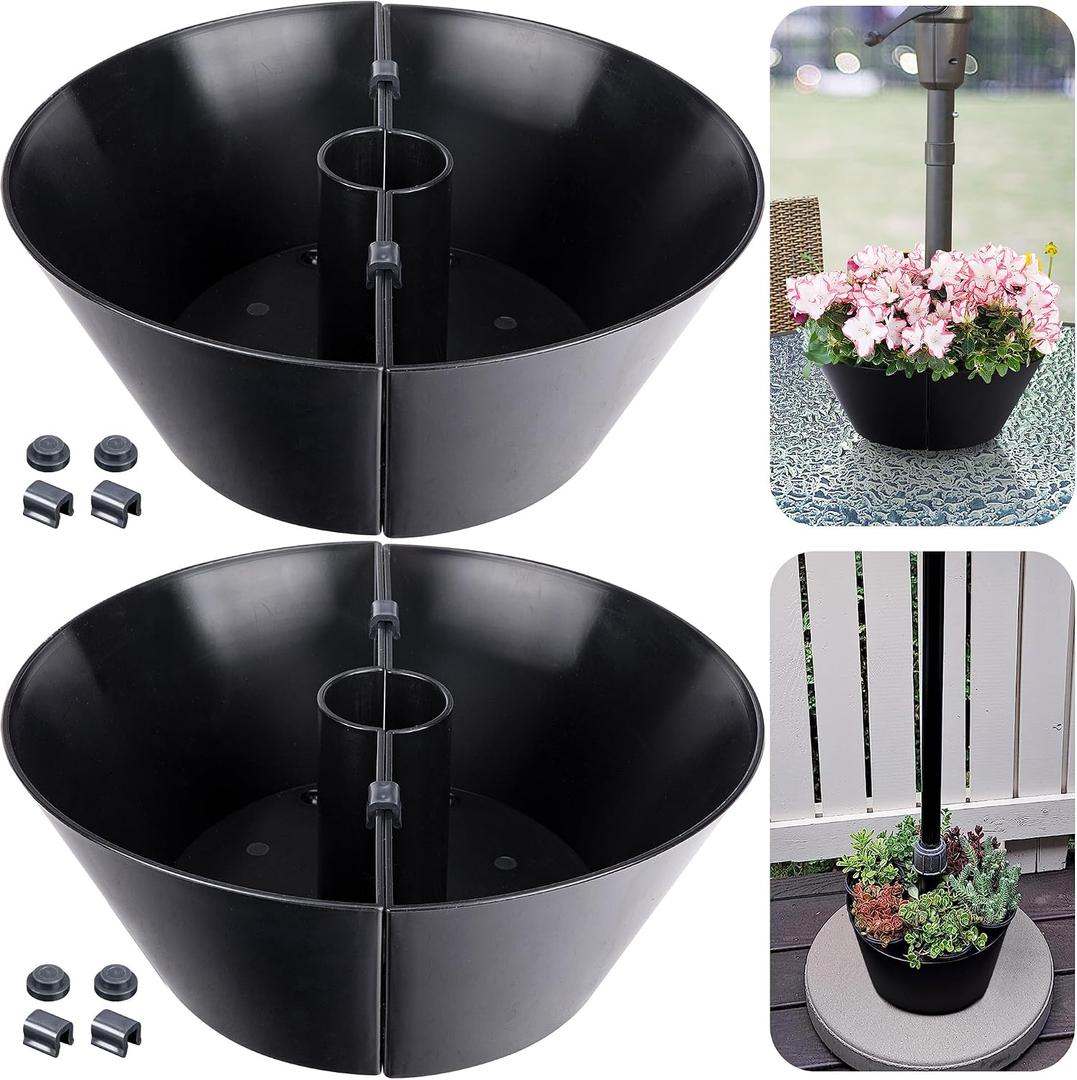 EBaokuup 2 Packs Umbrella Planter for Patio Table, PVC Half Circle Planter Pot Fits Umbrella Poles Up to 2 Diameter Planters Container,Umbrella Flower Pot for Garden Home Plants, Medium