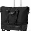 Rolling Duffle Bag with Wheels, Expandable Travel Duffel Bag Carry On Luggage with Detachable Spinner Wheels & Handle, Foldable Weekender Bag Overnight Gym Hospital Bag for Women Men, Black, Large