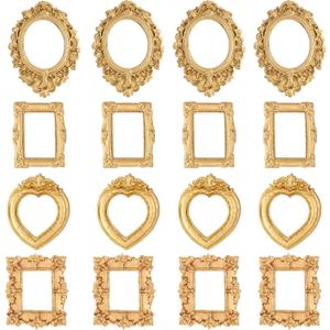 16Pcs Mini Resin Picture Frames, Antique Tiny Gold Frames for Jewelry Display, Vintage Small Picture Frame for DIY Photo Crafts Holiday Party Wedding Decor