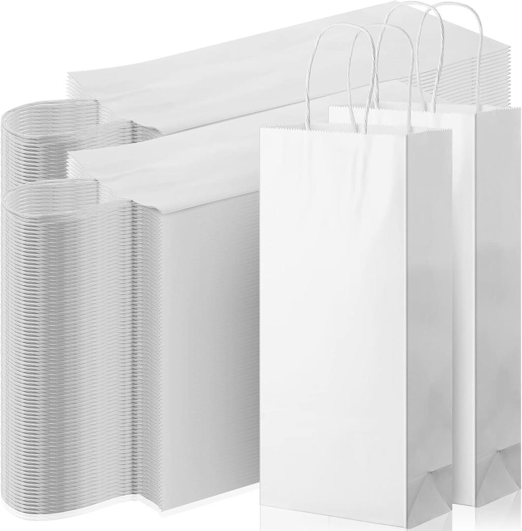 Yexiya 200 Pcs Paper Wine Bags Bulk with Handle Kraft Gifts Bags for Bottles Gifts Wedding Valentine's Day Birthday Housewarming Party (6 x 3 x 13 Inch,White)