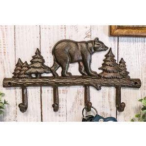Decorative Wall Mounted Hook with Three Black Bear Cubs Hanging on a Tree Branch for Coats, Towels, Bags, Caps and More - Cabin Lodge Style Decor