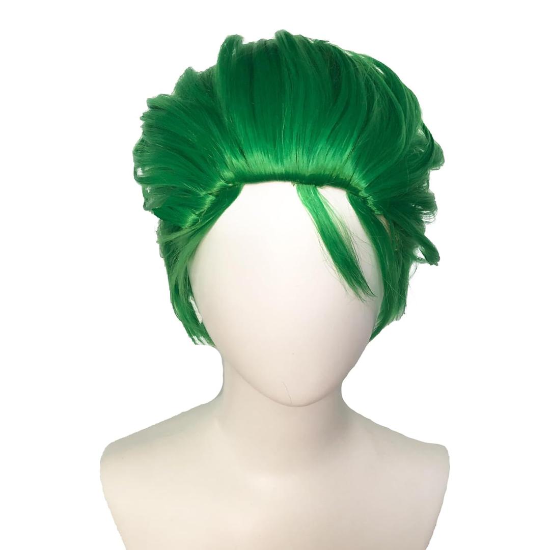 Short Spiky Green Wig for Men Straight Green Wigs Men for Anime Synthetic Hair for St. Partrick's Day Halloween Costume Party Cosplay with Wig Cap