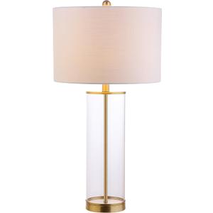 JONATHAN Y JYL2005A Collins 29" Glass LED Table Lamp Modern Contemporary Glam Bedside Desk Nightstand Lamp for Bedroom Living Room Office College Bookcase LED Bulb Included, Clear/Brass Gold