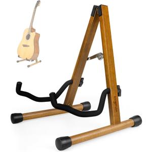 KingPoint Guitar Stand, Guitar Floor Stand, Acoustic Electric Wooden A Frame Folding Guitar Holder Adjustable for Bass, Cello, Mandolin, Banjo, Ukulele (Acacia)