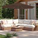 9FT Large Outdoor Patio Umbrella Pool Market Umbrella-UV Resistant, Easy Push Button Tilt and Crank, 8 Sturdy Ribs Heavy-Duty Table Umbrella for Deck, Backyard, Garden (Brown)