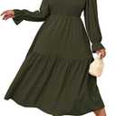 SHESTARR Women's Plus Size Dress Long Sleeve Crewneck Smocked Tiered Flowy Boho Wedding Party Maxi Dresses (Green, XXXL)