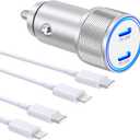 [MFi Certified] iPhone Fast Car Charger, IDiSONCABLE 40W 2-Port PD 3.0 USB C Car Charger All Metal Cigarette Lighter Adapter with 2 Pack Type C to Lightning Cable for iPhone/iPad/Airpods Pro