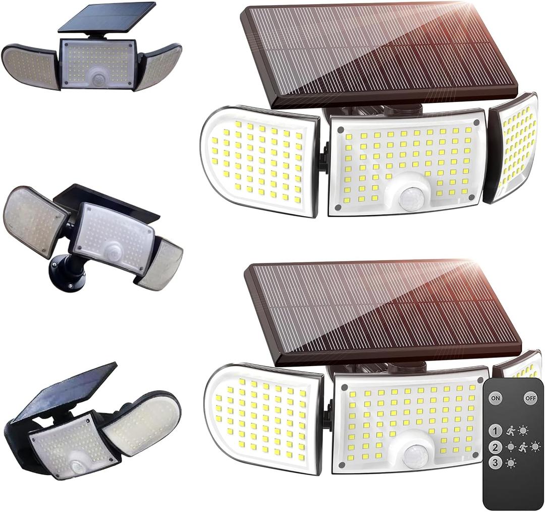 Solar Outdoor Light 4000mAh, 360 Rotatable Solar Panel, Motion Sensor with Remote Control, Multi-Direction Adjustable Side Panels, IP65 Waterproof Security Light for Yard Driveway Porch (2)
