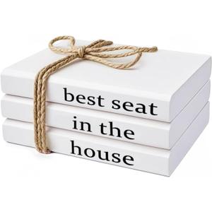 Farmhouse Bathroom Decor - Funny Rustic Wooden Decorative Books for Bathroom Shelf Decor - White Decorative Sign for Guest Restroom