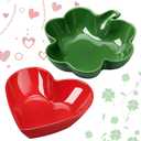 2 Pcs Valentine and St. Patrick's Day Ceramic Candy Bowls Heart Shaped and Shamrock Porcelain Bowls Set for Valentine Wedding Irish Day Party Dinner Dessert Kitchen Cooking Gift