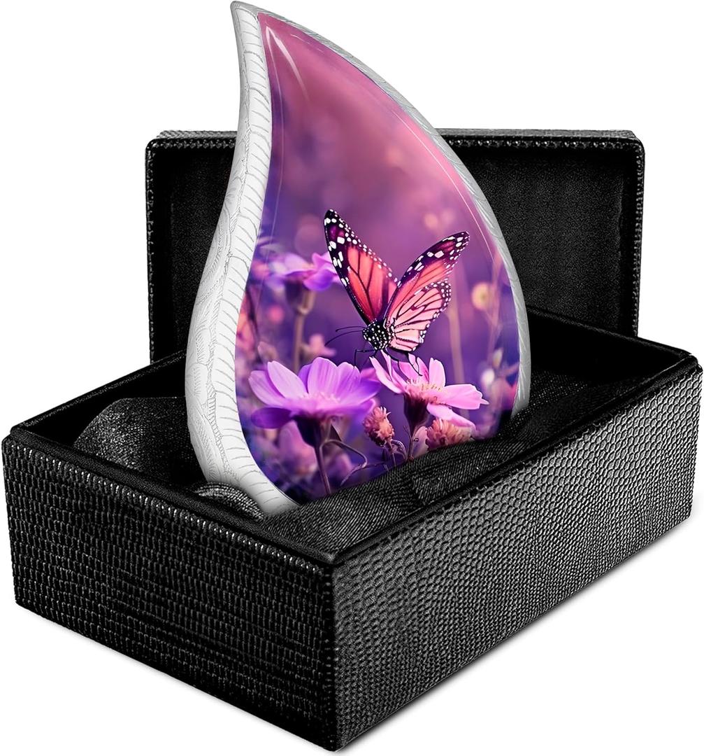 Trupoint Memorials Small Urns for Human Ashes Keepsake, Decorative Mini Cremation Urn for Adult Men & Women  Small, Purple Blue Butterfly Teardrop