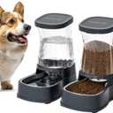 Gardner Pet Automatic Dog Water Dispenser Gravity Stainless Steel Waterer & Food Feeder Set, 100% BPA Free Large Capacity Feeding Bowls for Medium & Large-Sized Dogs Cats Other Pets -(1 Gallon x2) (Dark Grey-Sets)