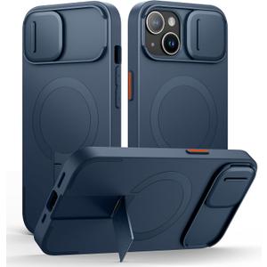 SURITCH for iPhone 13/14 Case with Magnetic Camera Slide Cover and Adjustable Kickstand, Compatible with MagSafe, Shockproof Bumper Case Slim Protective Cover for iPhone 13/14 6.1 Inch, Blue